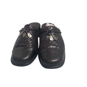BRIGHTON Franki Basket Weave Vero Cuoio Leather Heel Clogs  Mules Brown Size 8.5